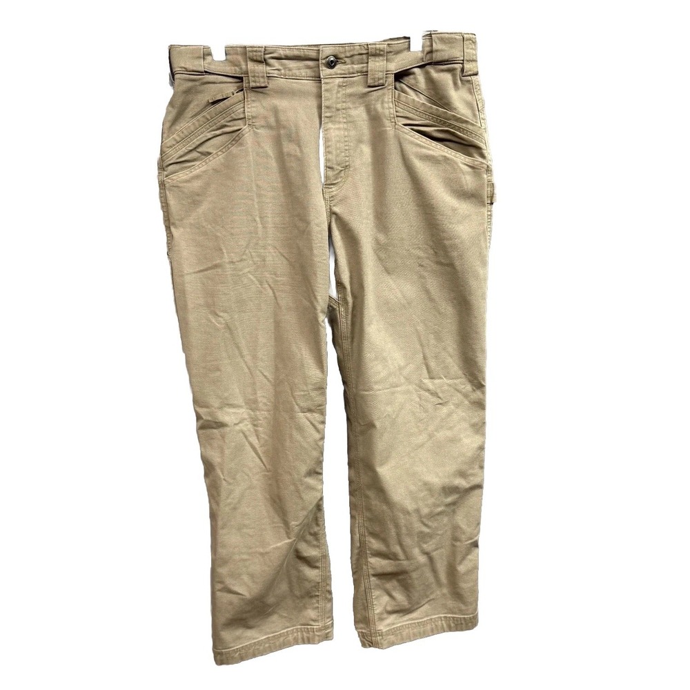 Duluth Carpenter Pant Men 34x30 Beige Workwear Flex Sweat Management Relaxed Fit